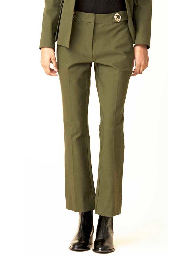 Derek Lam 10 Crosby Womens Cropped Flare Trouser Pants Grommet Detail Green 2